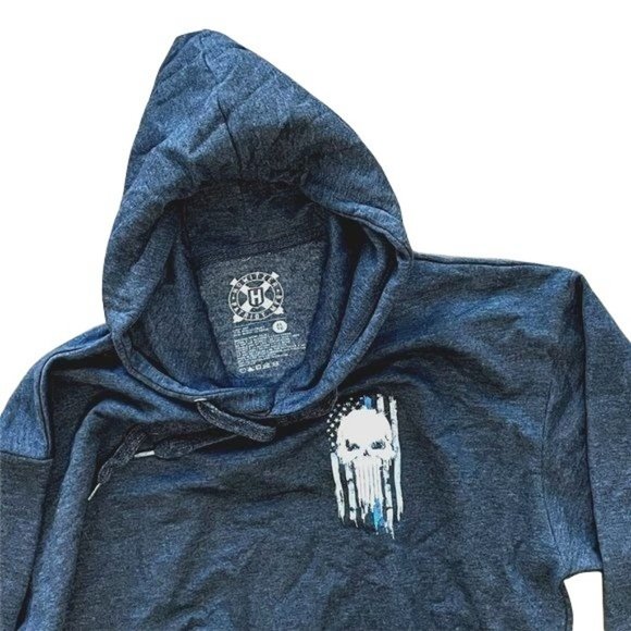 HOWITZER MENS GREY 'BACK THE BLUE' DISTRESSED GRAPHIC HOODIE - NWOT - SZ: XL - Picture 6 of 8